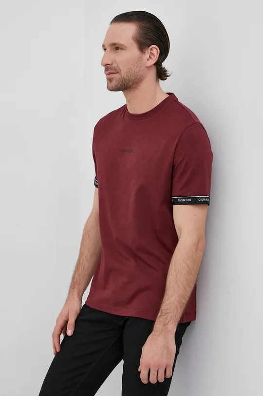 bordowy Calvin Klein T-shirt bawełniany Męski