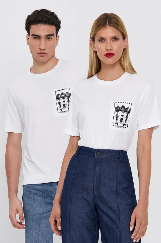 biały Karl Lagerfeld T-shirt bawełniany 211W1783 Unisex