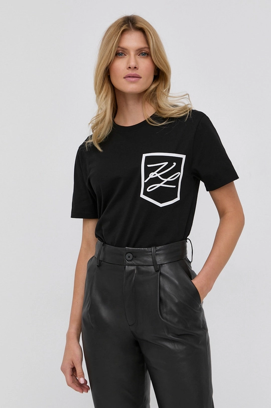 Karl Lagerfeld T-shirt bawełniany 216W1786 czarny