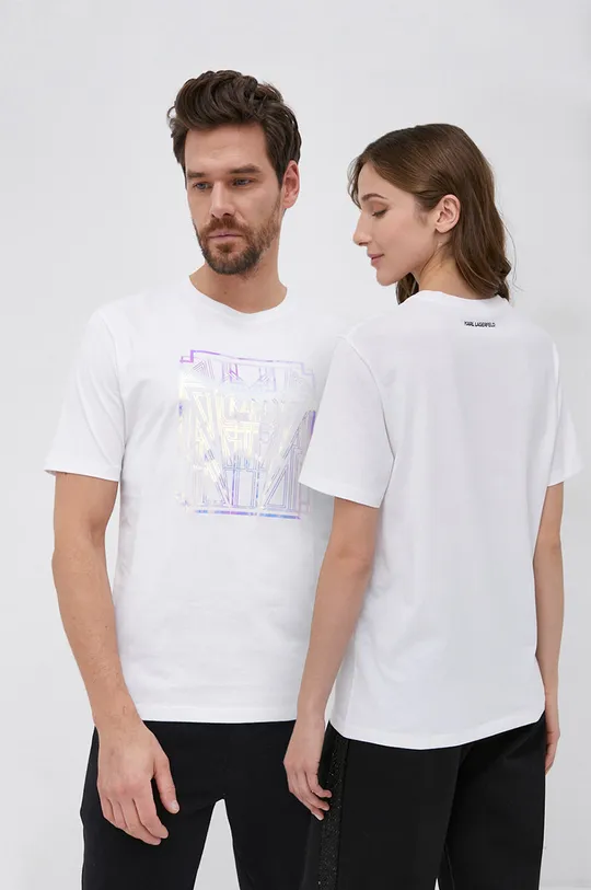 biały Karl Lagerfeld T-shirt bawełniany 216W1781 Unisex