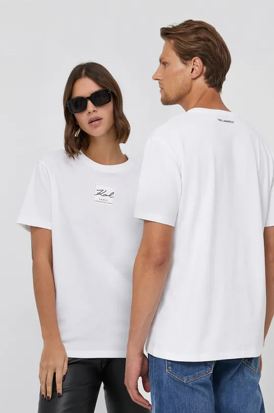 biały Karl Lagerfeld T-shirt bawełniany 216W1790 Unisex
