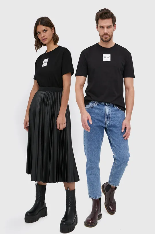 czarny Karl Lagerfeld T-shirt bawełniany 216W1790 Unisex