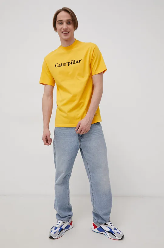 Βαμβακερό μπλουζάκι Caterpillar κίτρινο