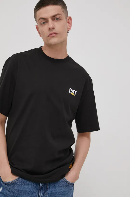 Βαμβακερό μπλουζάκι Caterpillar μαύρο