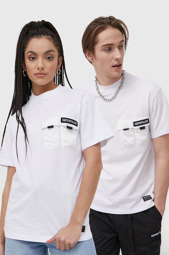 biały Caterpillar T-shirt bawełniany Unisex