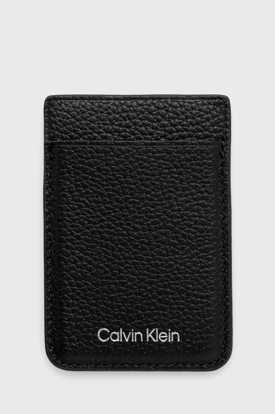 črna Usnjen etui za kartice + obesek za ključe Calvin Klein Moški