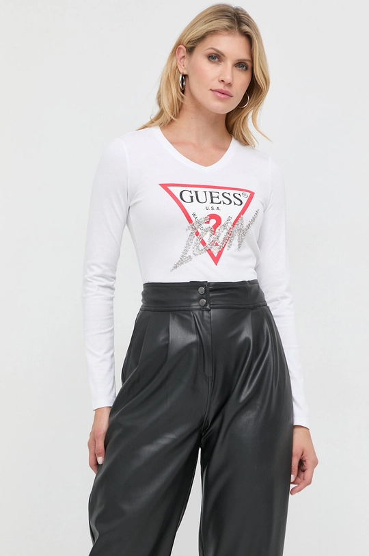 biały Guess longsleeve bawełniany Damski