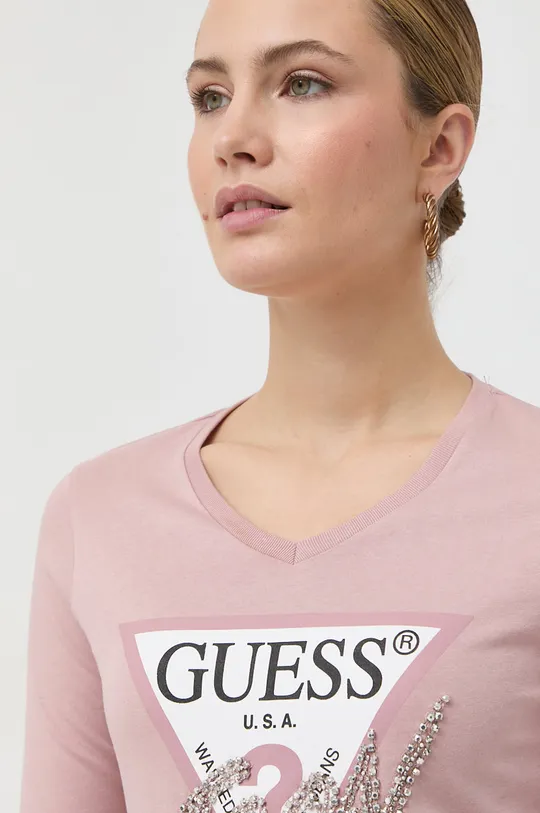ροζ Βαμβακερή μπλούζα με μακριά μανίκια Guess