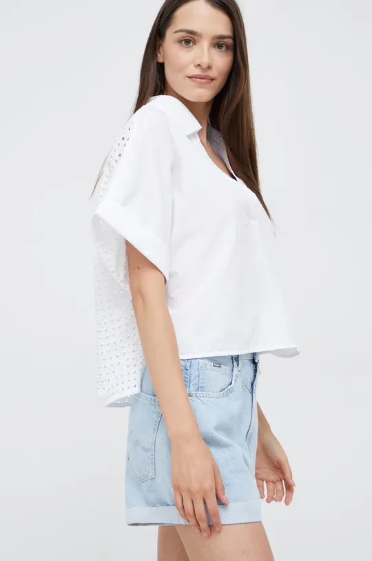 λευκό Βαμβακερή μπλούζα Sisley Γυναικεία