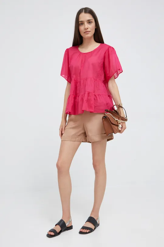 Βαμβακερή μπλούζα Sisley ροζ