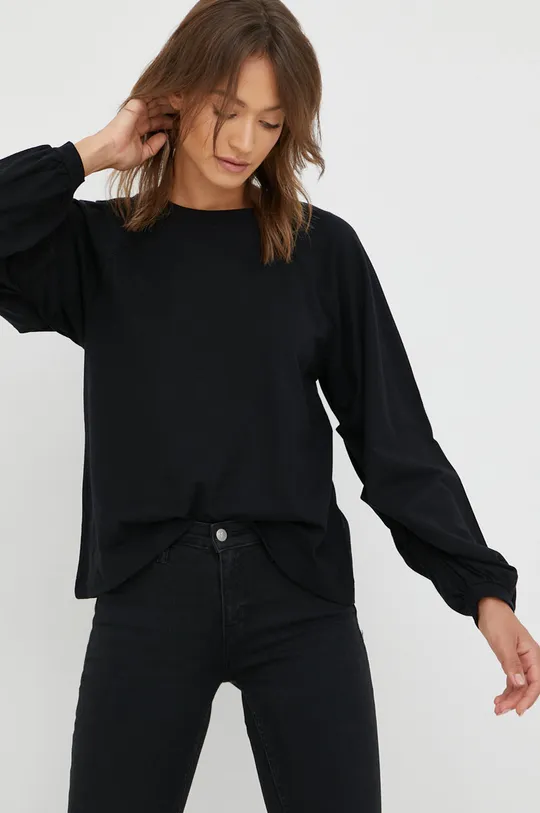 μαύρο Βαμβακερή μπλούζα με μακριά μανίκια Sisley Γυναικεία