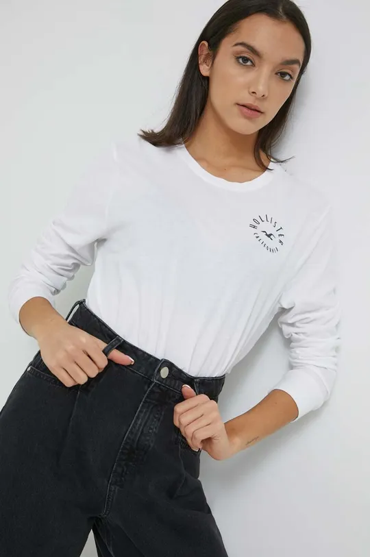 λευκό Βαμβακερή μπλούζα με μακριά μανίκια Hollister Co. Γυναικεία