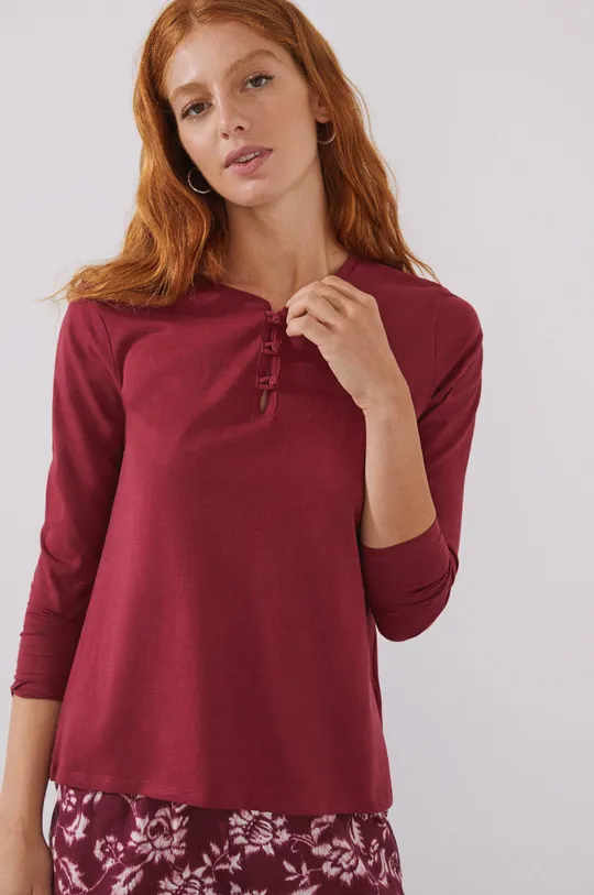 Βαμβακερή μπλούζα πιτζάμας με μακριά μανίκια women'secret Mix & Match μπορντό