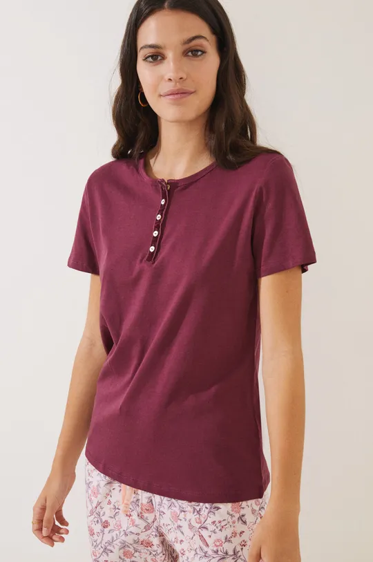 Βαμβακερή πιτζάμα μπλουζάκι women'secret Mix & Match μπορντό