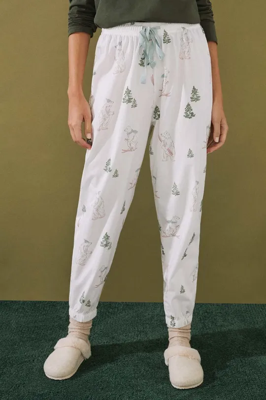 Βαμβακερό παντελόνι πιτζάμα women'secret Mix & Match Mountain λευκό