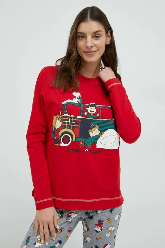 United Colors of Benetton piżama bawełniana Snoopy czerwony