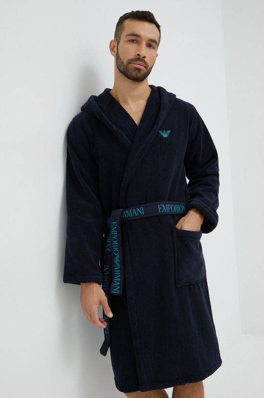 granatowy Emporio Armani Underwear szlafrok bawełniany Męski