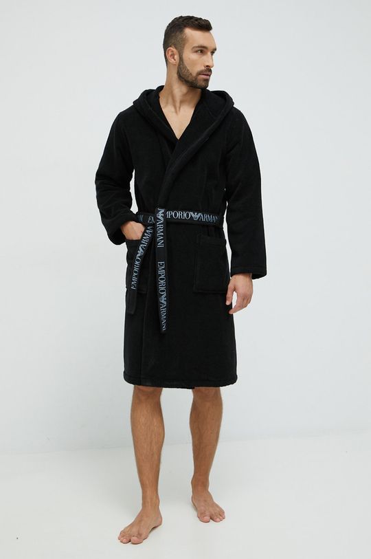 czarny Emporio Armani Underwear szlafrok bawełniany Męski