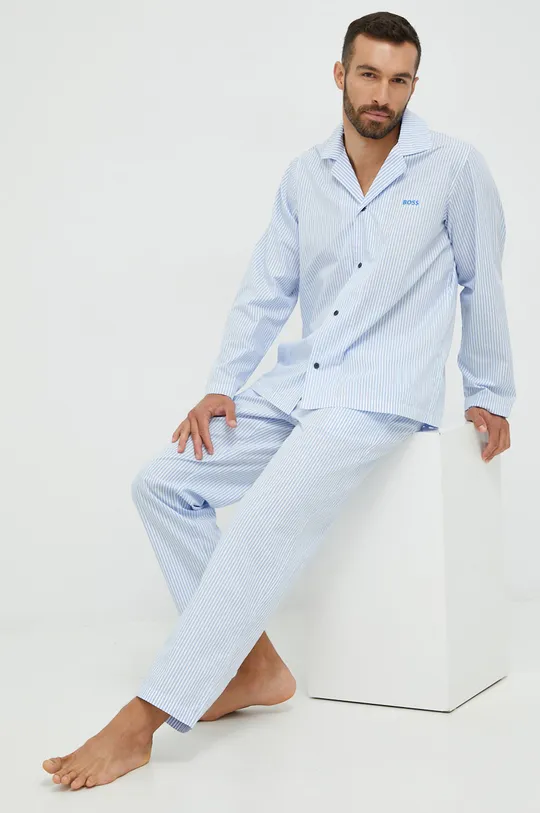 plava Pamučna pidžama BOSS Muški
