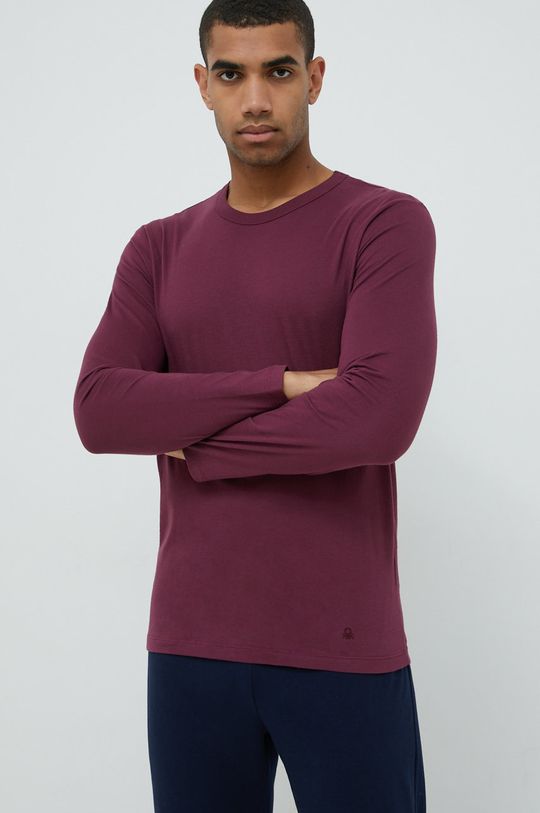 purpurová Bavlněná košile s dlouhým rukávem United Colors of Benetton Pánský