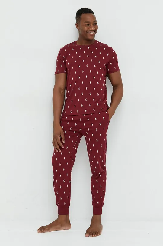 Bavlnené pyžamové tričko Polo Ralph Lauren burgundské