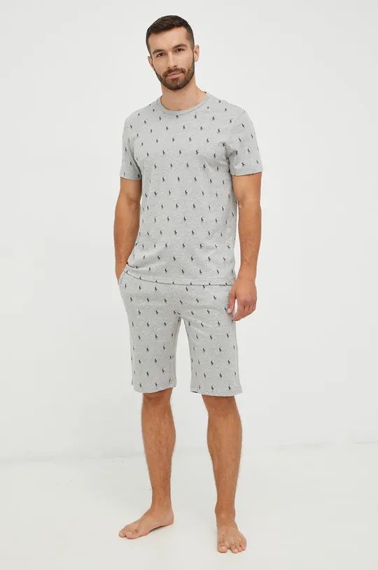 Βαμβακερή πιτζάμα μπλουζάκι Polo Ralph Lauren γκρί