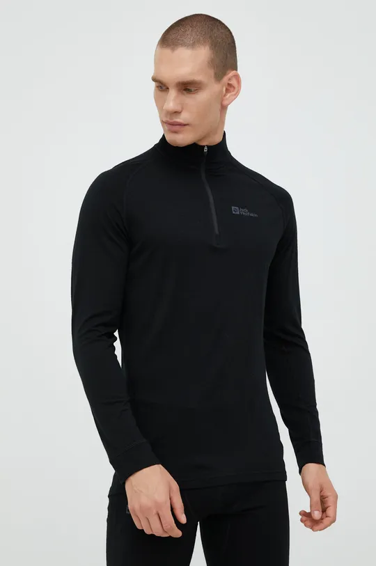 črna Jack Wolfskin funkcionalna majica z dolgimi rokavi Alpspitze Wool Moški