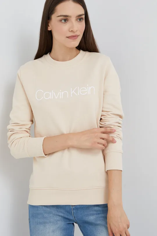 μπεζ Βαμβακερή μπλούζα Calvin Klein Γυναικεία