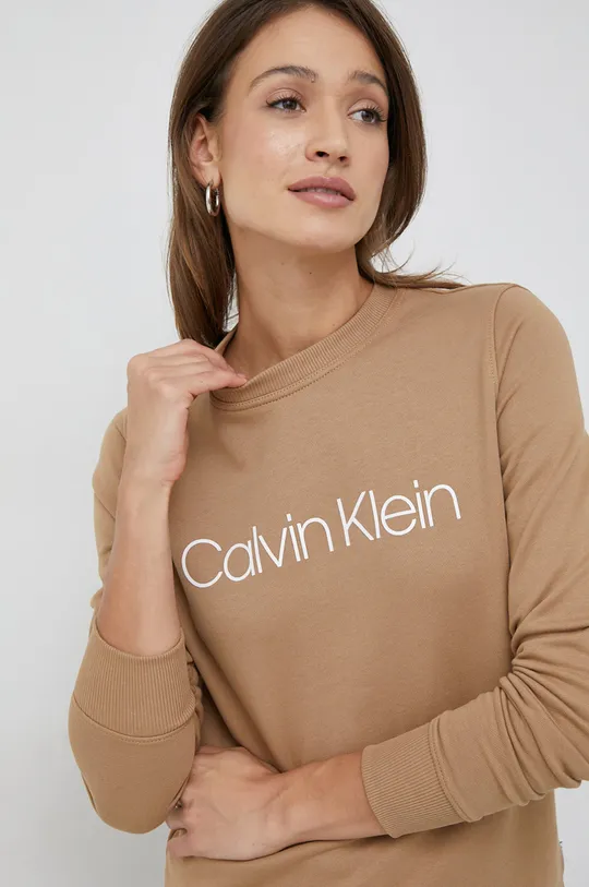 καφέ Βαμβακερή μπλούζα Calvin Klein Γυναικεία