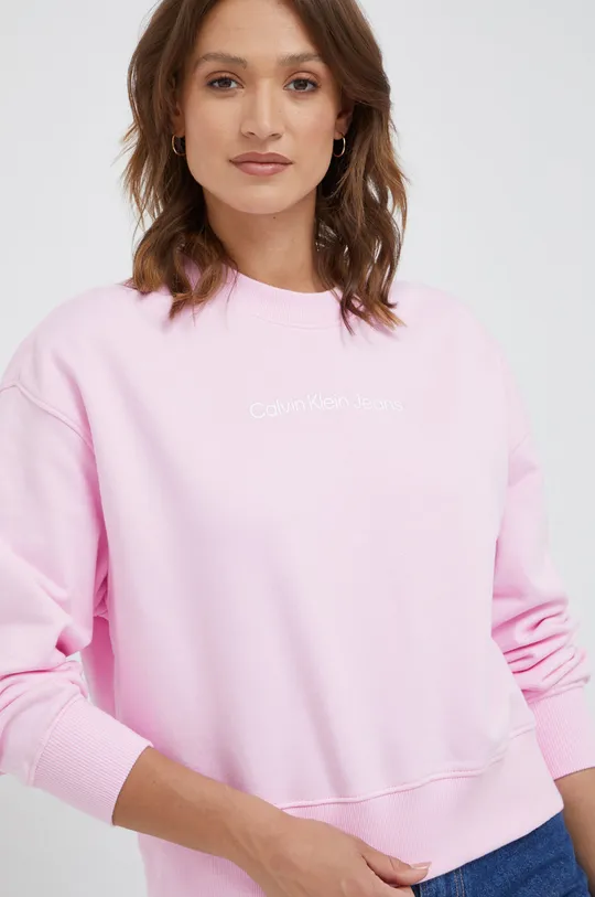 ροζ Βαμβακερή μπλούζα Calvin Klein Jeans Γυναικεία