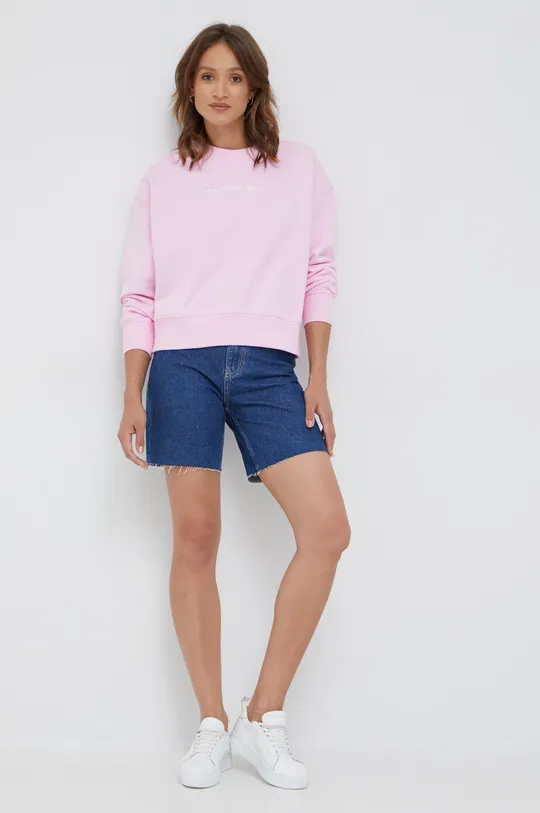 Βαμβακερή μπλούζα Calvin Klein Jeans ροζ