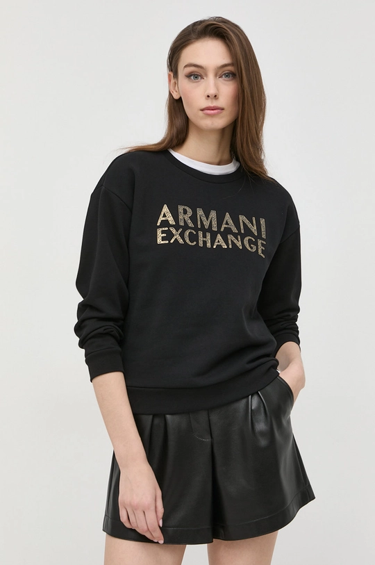 čierna Bavlnená mikina Armani Exchange Dámsky