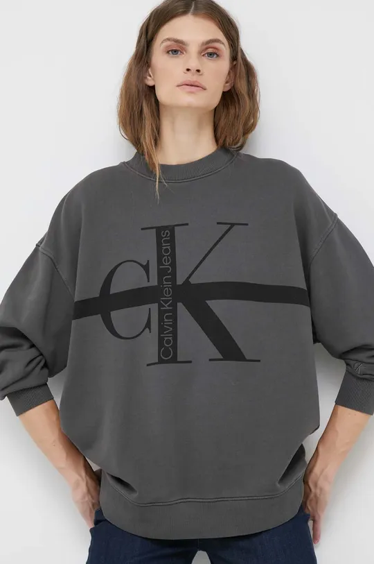 γκρί Βαμβακερή μπλούζα Calvin Klein Jeans Γυναικεία