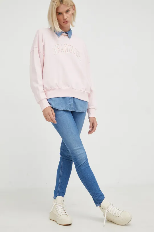 Βαμβακερή μπλούζα Wrangler ροζ