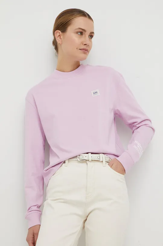 ροζ Βαμβακερή μπλούζα με μακριά μανίκια Lee Γυναικεία