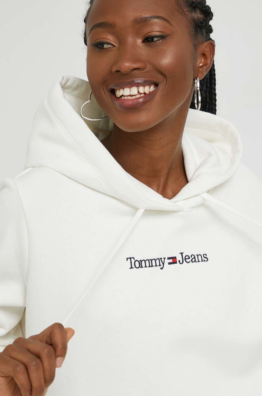 Tommy Jeans bluza damska kolor beżowy z kapturem z aplikacją