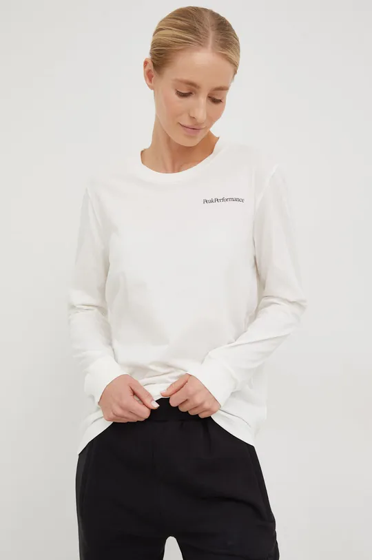 Βαμβακερή μπλούζα με μακριά μανίκια Peak Performance λευκό