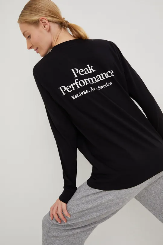 μαύρο Βαμβακερή μπλούζα με μακριά μανίκια Peak Performance Γυναικεία