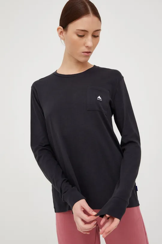črna Bombažna majica z dolgimi rokavi Burton Ženski