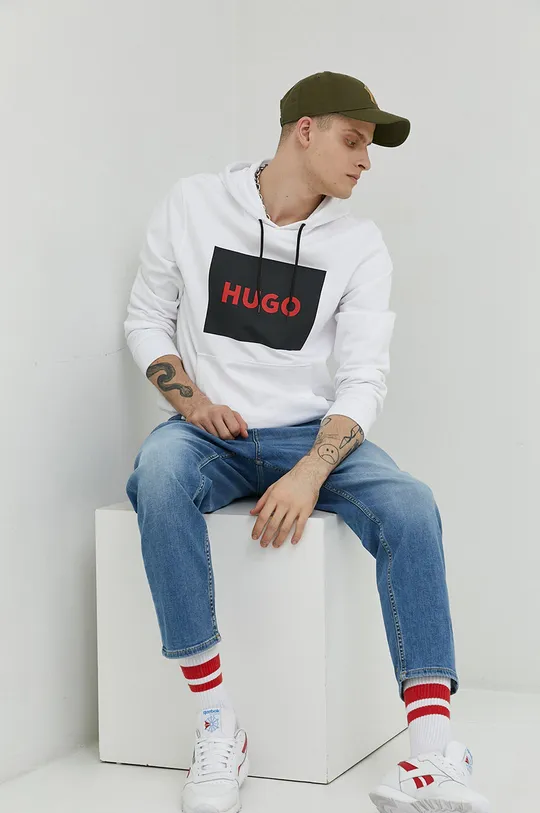 Bombažen pulover HUGO bela
