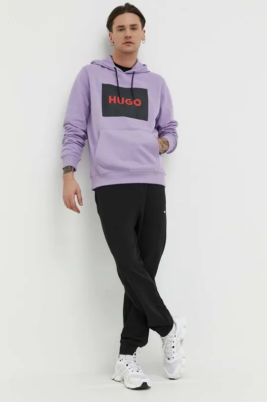 Bombažen pulover HUGO vijolična
