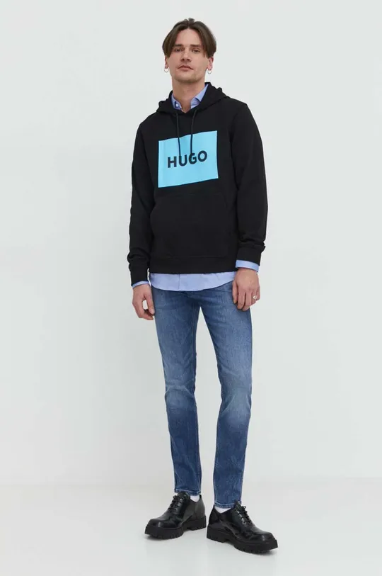 Βαμβακερή μπλούζα HUGO μαύρο