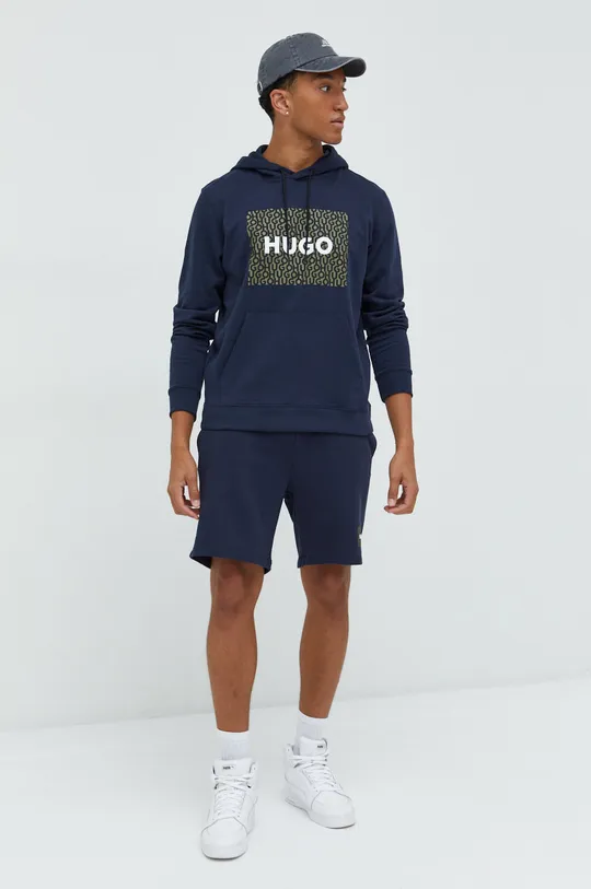 Βαμβακερή μπλούζα HUGO σκούρο μπλε