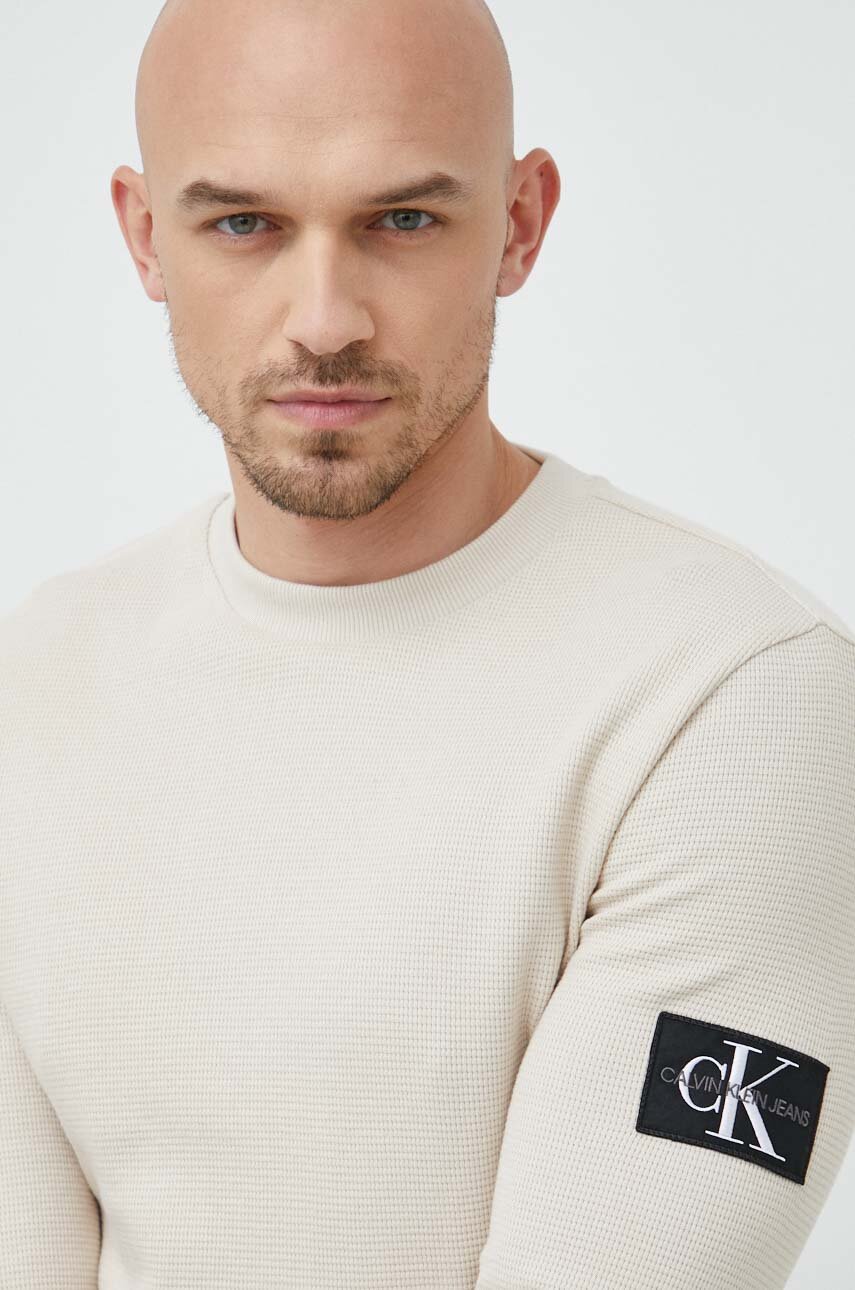 beżowy Calvin Klein Jeans bluza bawełniana