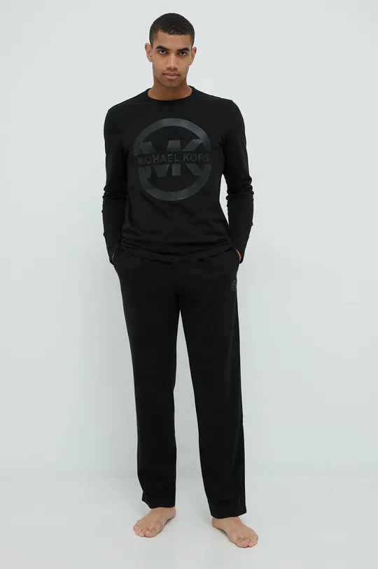 Βαμβακερή μπλούζα με μακριά μανίκια Michael Kors μαύρο