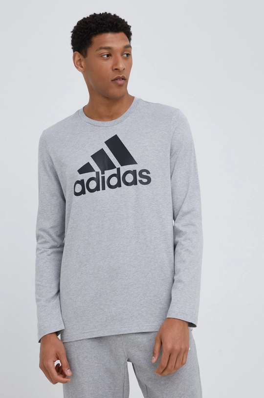 sivá Bavlnené tričko s dlhým rukávom adidas H14623 Pánsky