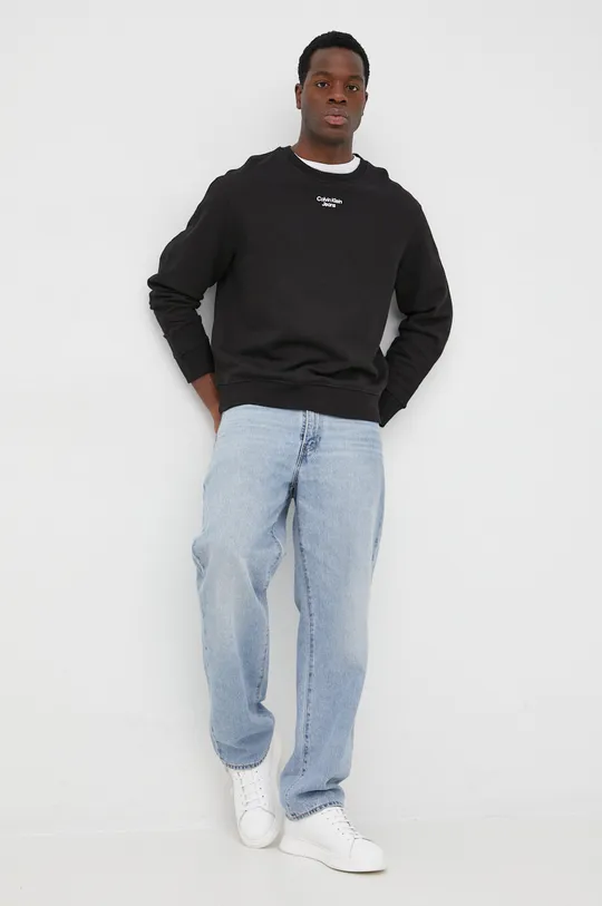 Βαμβακερή μπλούζα Calvin Klein Jeans μαύρο