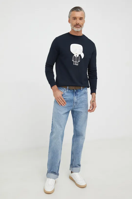 Βαμβακερή μπλούζα Karl Lagerfeld σκούρο μπλε