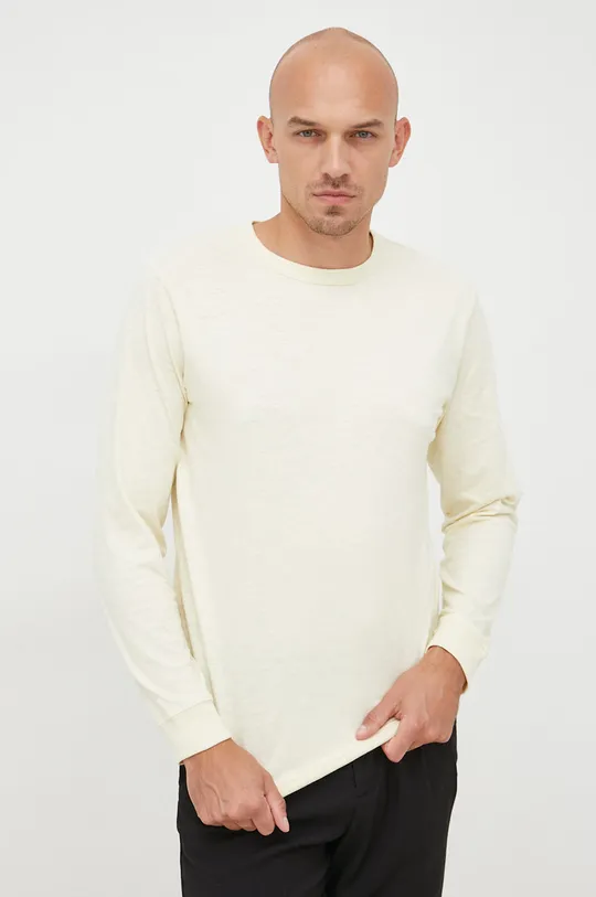 béžová Bavlnené tričko s dlhým rukávom Selected Homme Pánsky