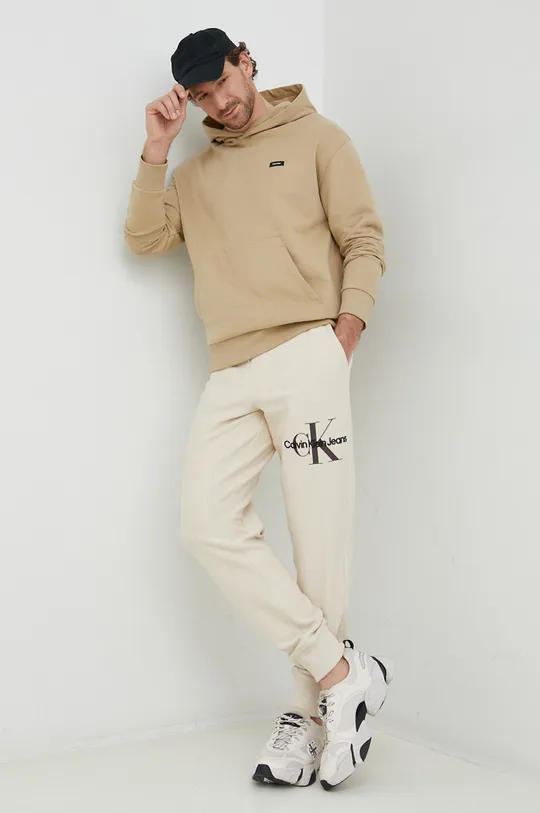 Βαμβακερή μπλούζα Calvin Klein μπεζ